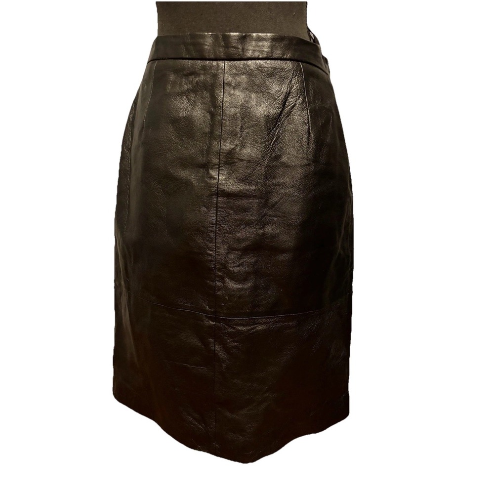 100% Genuine Leather Pencil Skirt Women's 6P Black Terry Lewis Classic High Rise